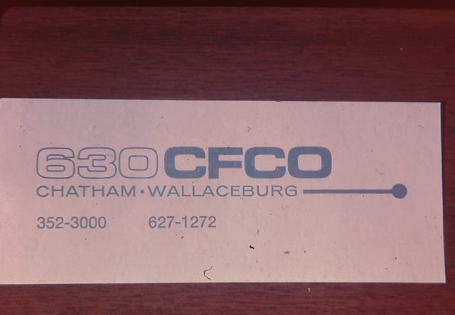 The 630 CFCO Chatham-Wallaceburg letterhead with phone numbers